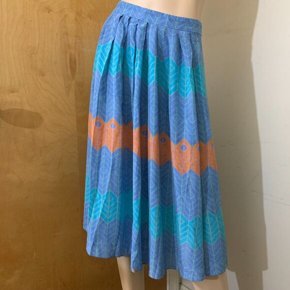 MORGAN CARPER Anthropologie Blue Multi 100% Silk Pleated SERI Midi Skirt SMALL - Picture 6 of 15